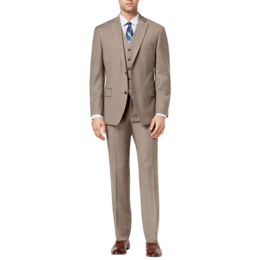 Men’s brown 3-piece birdseye 2-button suit
